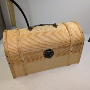 Treasure Chest Unfinished Pine Wood with Dome Lid and Metal Handle 8" x 4" x 5"